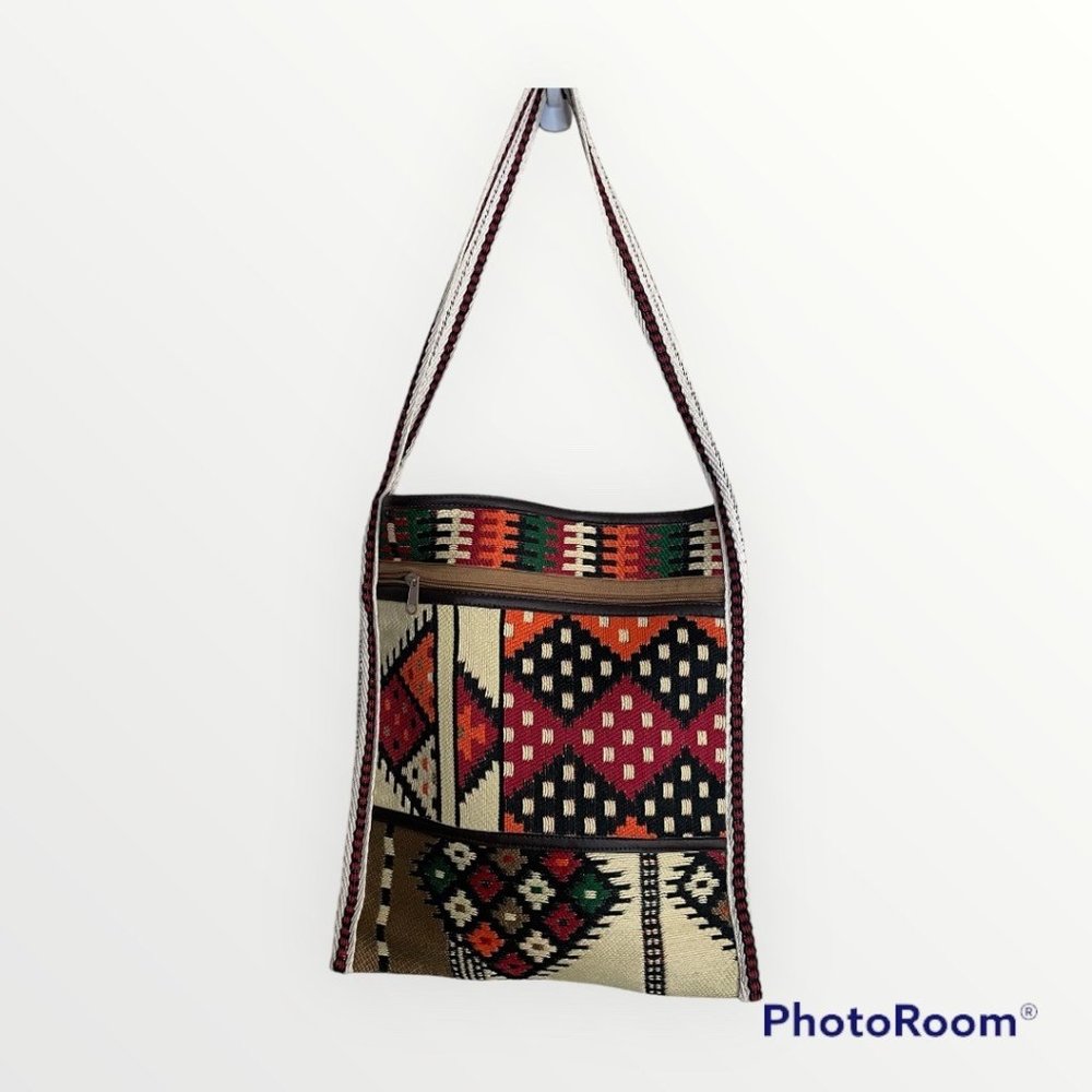 New Boho Aztec Southwestern Ethnic Weave Colorful Multicolor Large Shoulder Bag